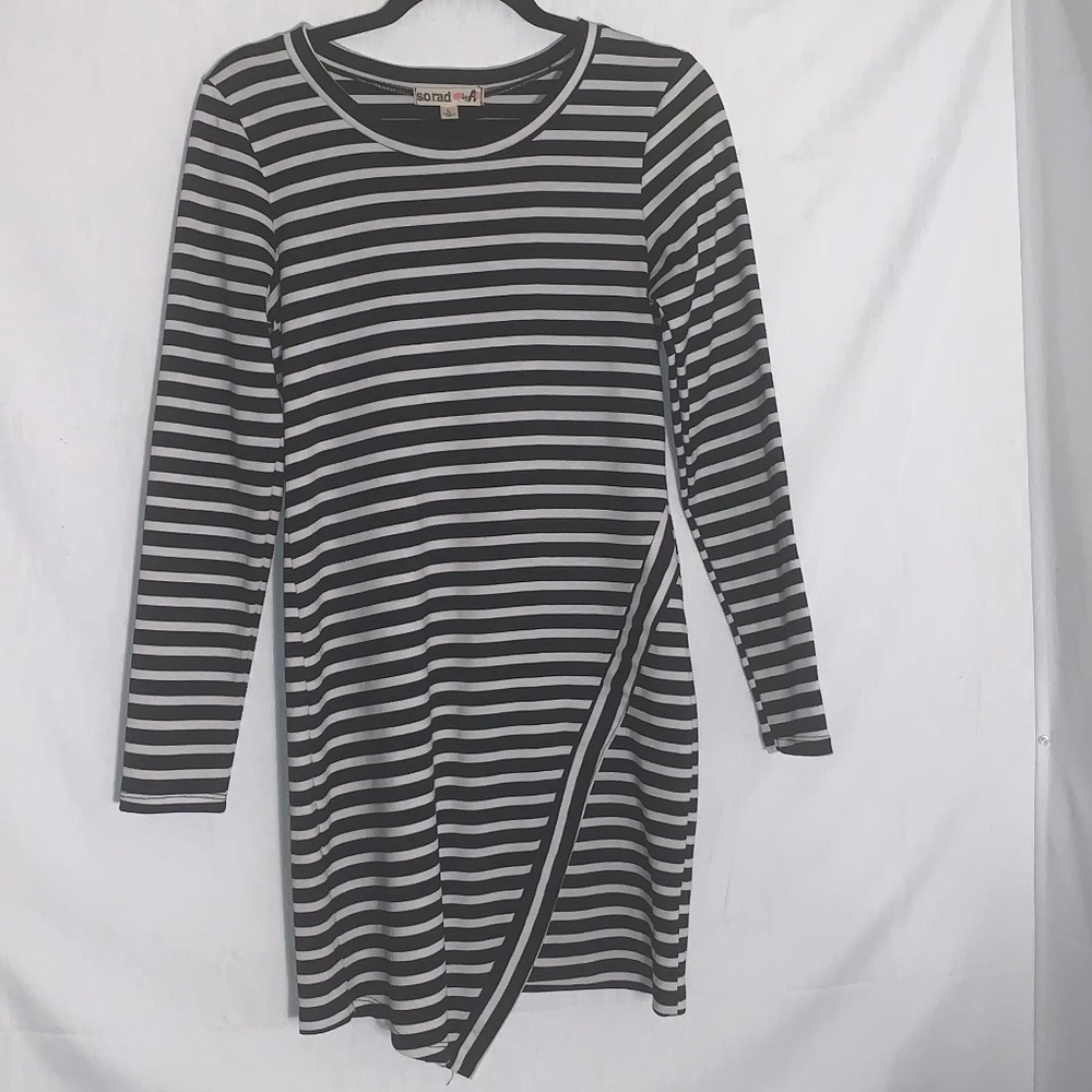 Asymmetrical Black & White Striped Dress Size Large